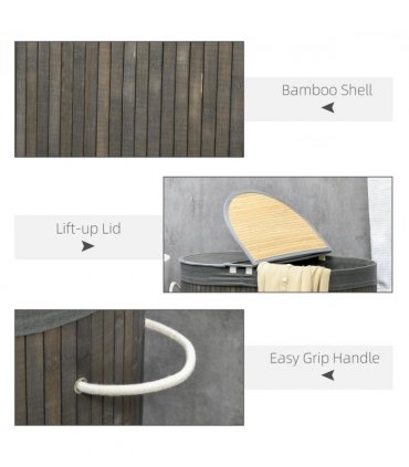 100L Bamboo Laundry Basket w/ 2 Compartments Washing Baskets Grey HOMCOM