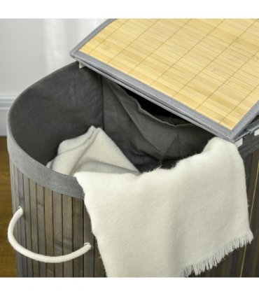 100L Bamboo Laundry Basket w/ 2 Compartments Washing Baskets Grey HOMCOM