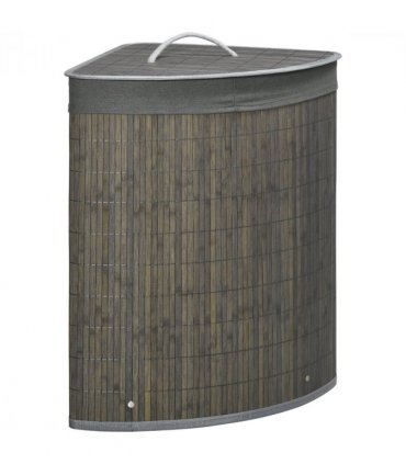 55L Bamboo Corner Laundry Hamper Bamboo Laundry Basket 38x38x57cm Grey HOMCOM