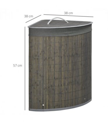 55L Bamboo Corner Laundry Hamper Bamboo Laundry Basket 38x38x57cm Grey HOMCOM