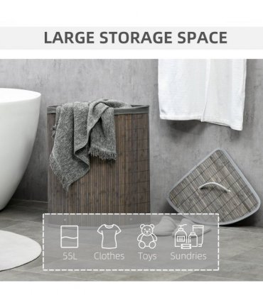 55L Bamboo Corner Laundry Hamper Bamboo Laundry Basket 38x38x57cm Grey HOMCOM