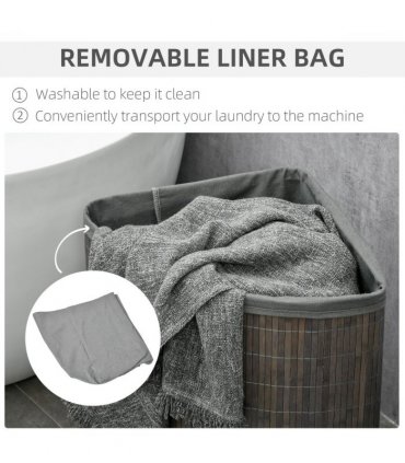 55L Bamboo Corner Laundry Hamper Bamboo Laundry Basket 38x38x57cm Grey HOMCOM