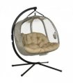Double Hanging Egg Chair 2 Seaters Swing Hammock w/ Cushion, Brown