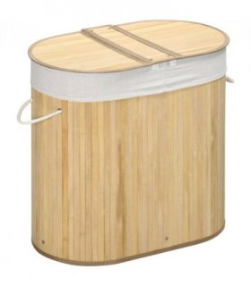 100L Bamboo Laundry Basket w/ 2 Compartments Washing Baskets Natural HOMCOM