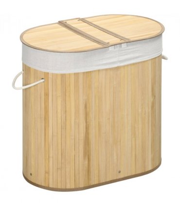 100L Bamboo Laundry Basket w/ 2 Compartments Washing Baskets Natural HOMCOM