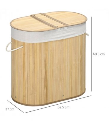 100L Bamboo Laundry Basket w/ 2 Compartments Washing Baskets Natural HOMCOM