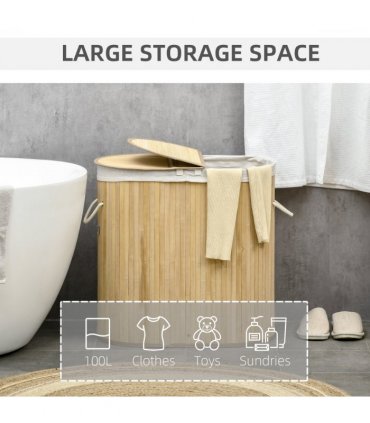 100L Bamboo Laundry Basket w/ 2 Compartments Washing Baskets Natural HOMCOM