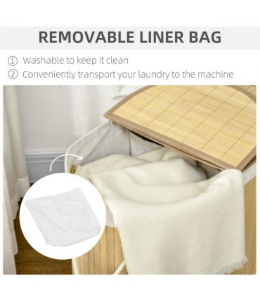 100L Bamboo Laundry Basket w/ 2 Compartments Washing Baskets Natural HOMCOM