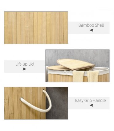 100L Bamboo Laundry Basket w/ 2 Compartments Washing Baskets Natural HOMCOM