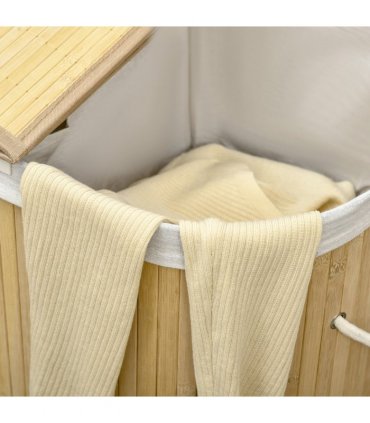 100L Bamboo Laundry Basket w/ 2 Compartments Washing Baskets Natural HOMCOM
