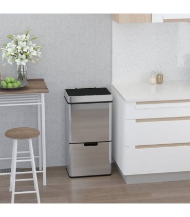 Motion Sensor Rubbish Bin, 3 Compartments Removable Lid Stainless Steel HOMCOM