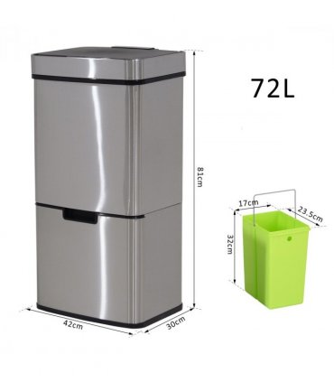 Motion Sensor Rubbish Bin, 3 Compartments Removable Lid Stainless Steel HOMCOM