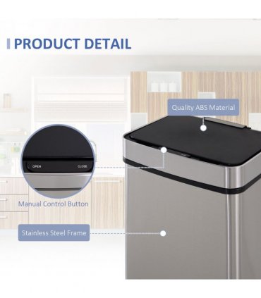 Motion Sensor Rubbish Bin, 3 Compartments Removable Lid Stainless Steel HOMCOM