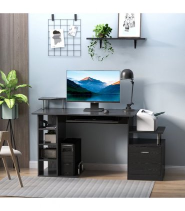 Desk Wood Computer Laptop Workstation Drawer Shelf Black 80 x 60 cm MDF