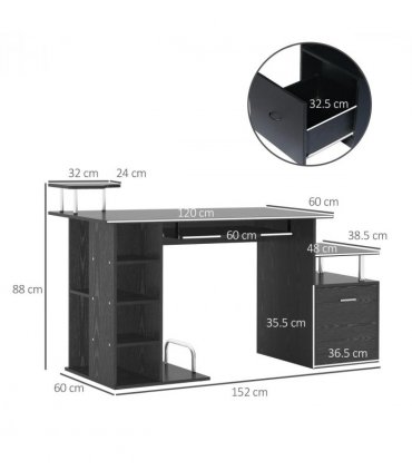 Desk Wood Computer Laptop Workstation Drawer Shelf Black 80 x 60 cm MDF