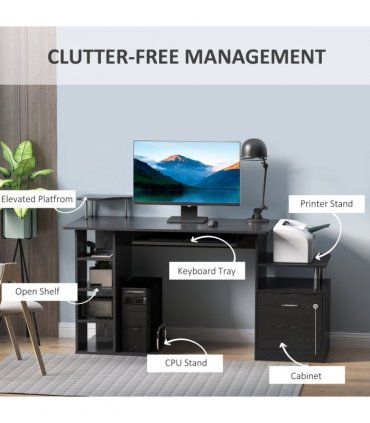 Desk Wood Computer Laptop Workstation Drawer Shelf Black 80 x 60 cm MDF