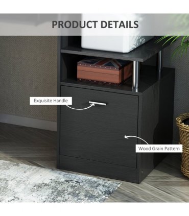 Desk Wood Computer Laptop Workstation Drawer Shelf Black 80 x 60 cm MDF