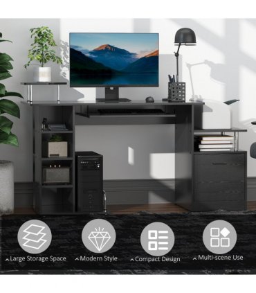 Desk Wood Computer Laptop Workstation Drawer Shelf Black 80 x 60 cm MDF