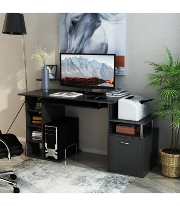 Desk Wood Computer Laptop Workstation Drawer Shelf Black 80 x 60 cm MDF