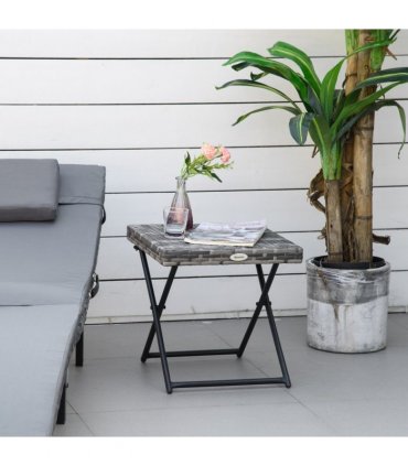 PE Rattan Grey 40H x 40L x 40Wcm Folding Square Coffee Table for Garden & Patio