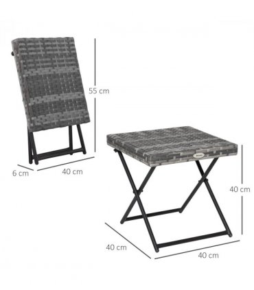 PE Rattan Grey 40H x 40L x 40Wcm Folding Square Coffee Table for Garden & Patio