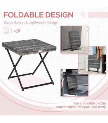 PE Rattan Grey 40H x 40L x 40Wcm Folding Square Coffee Table for Garden & Patio