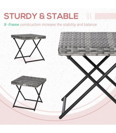 PE Rattan Grey 40H x 40L x 40Wcm Folding Square Coffee Table for Garden & Patio