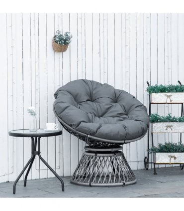 PE Rattan Grey 86H x 87L x 97Wcm 360° Swivel Rattan Papasan Moon Bowl Chair