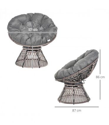 PE Rattan Grey 86H x 87L x 97Wcm 360° Swivel Rattan Papasan Moon Bowl Chair