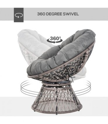 PE Rattan Grey 86H x 87L x 97Wcm 360° Swivel Rattan Papasan Moon Bowl Chair