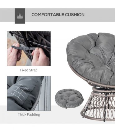 PE Rattan Grey 86H x 87L x 97Wcm 360° Swivel Rattan Papasan Moon Bowl Chair