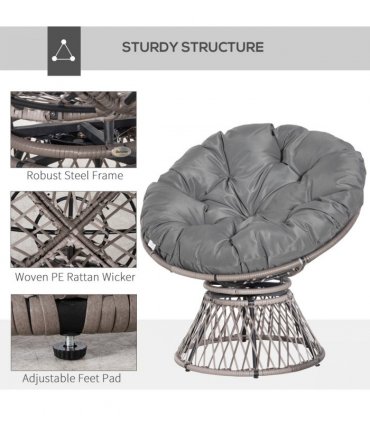 PE Rattan Grey 86H x 87L x 97Wcm 360° Swivel Rattan Papasan Moon Bowl Chair