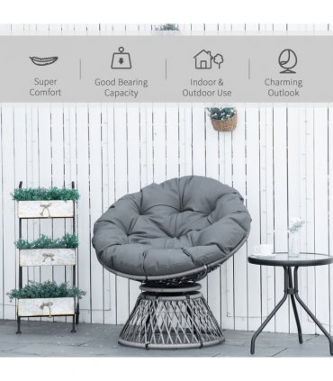 PE Rattan Grey 86H x 87L x 97Wcm 360° Swivel Rattan Papasan Moon Bowl Chair