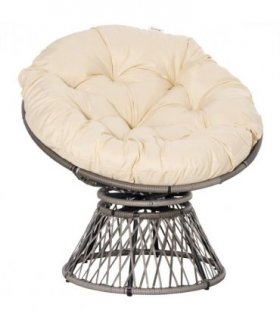 Outdoor Swivel Chair PE Rattan Beige 86H x 87L x 97Wcm Comfortable Top Cushion