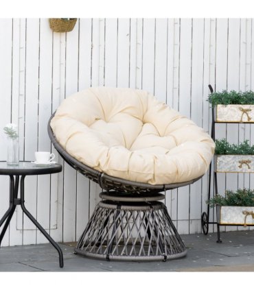 Outdoor Swivel Chair PE Rattan Beige 86H x 87L x 97Wcm Comfortable Top Cushion