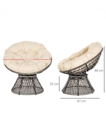 Outdoor Swivel Chair PE Rattan Beige 86H x 87L x 97Wcm Comfortable Top Cushion