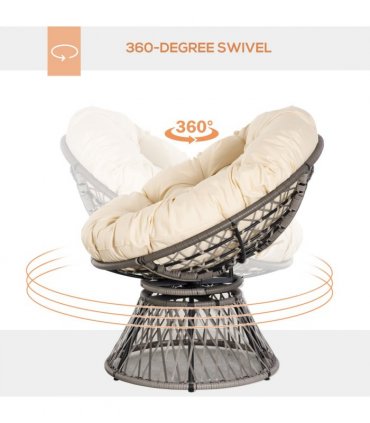 Outdoor Swivel Chair PE Rattan Beige 86H x 87L x 97Wcm Comfortable Top Cushion