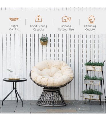 Outdoor Swivel Chair PE Rattan Beige 86H x 87L x 97Wcm Comfortable Top Cushion