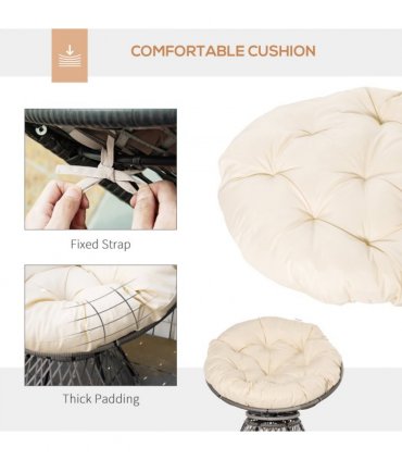 Outdoor Swivel Chair PE Rattan Beige 86H x 87L x 97Wcm Comfortable Top Cushion
