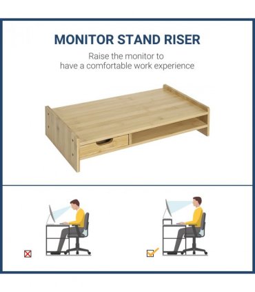 Monitor Stand Riser Bamboo Natural wood finish 49Lx 25.5 W x 11.5Hcm