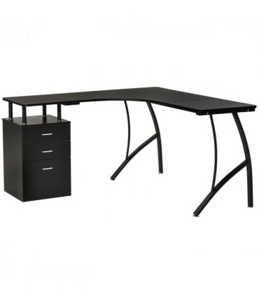 L-Shaped Corner PC Desk Table w/ Drawer Home Office Workstation, Black HOMCOM