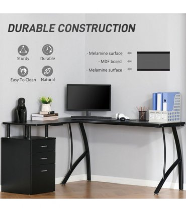 L-Shaped Corner PC Desk Table w/ Drawer Home Office Workstation, Black HOMCOM
