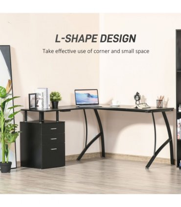 L-Shaped Corner PC Desk Table w/ Drawer Home Office Workstation, Black HOMCOM
