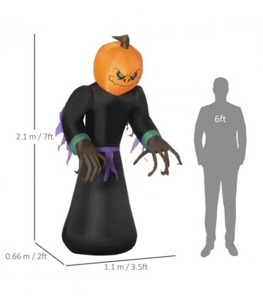 HOMCOM Inflatable 2.1m Tall Pumpkin Man Halloween Yard Decoration Light Up