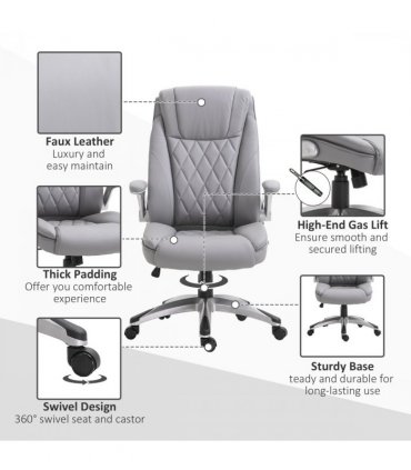 Office Chair High Back Grey PU Leather 113-121H x 69.5L x 76Wcm Swivel