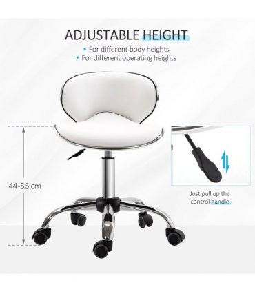 Office Chair Beauty Salon Rolling Technician Stool Chair Low Back White HOMCOM