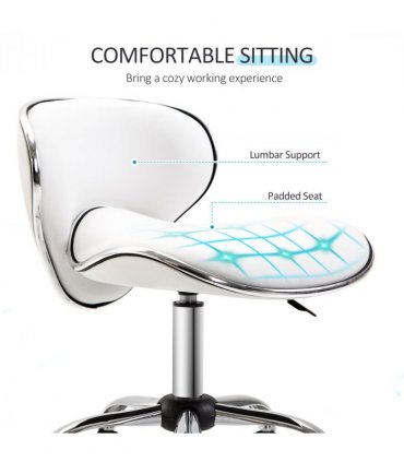 Office Chair Beauty Salon Rolling Technician Stool Chair Low Back White HOMCOM