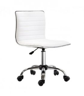 Armless Mid-Back Adjustable Office Chair 360 Swivel Ergonomic White PU Leather