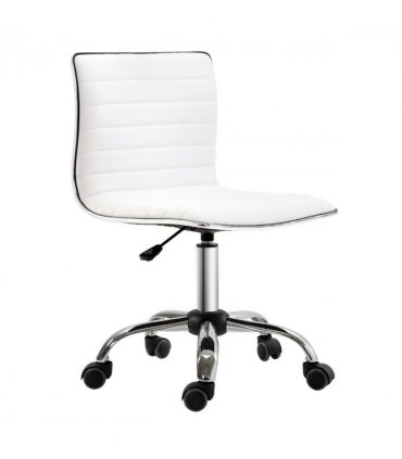 Armless Mid-Back Adjustable Office Chair 360 Swivel Ergonomic White PU Leather