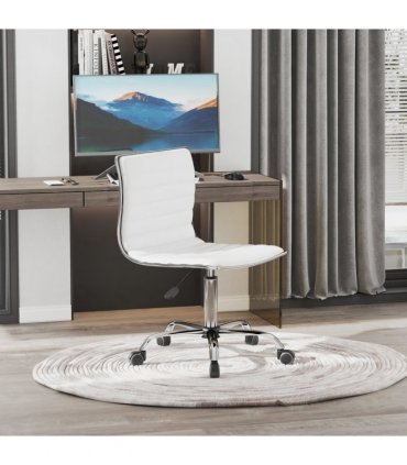 Armless Mid-Back Adjustable Office Chair 360 Swivel Ergonomic White PU Leather